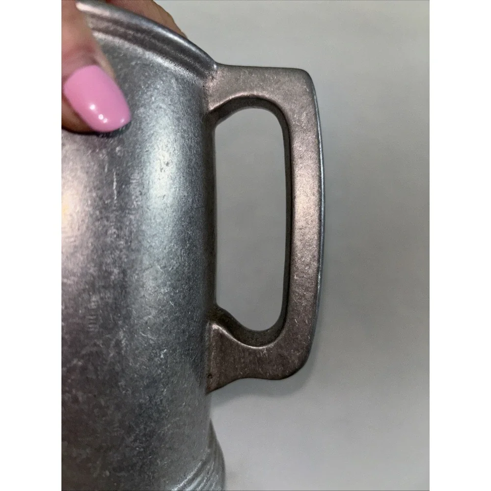Large Vintage Pewter Tankard Unbranded Primitive Style Silver 5 3/4 Tall Pitcher